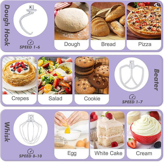 Kitchen in the Box Stand Mixer, 3.5 QT Small Kitchen Electric Stand Mixers, 10-Speed Portable Lightweight Dough Mixer for Daily Use with Egg Whisk, Dough Hook, Beater (Lavender Purple)