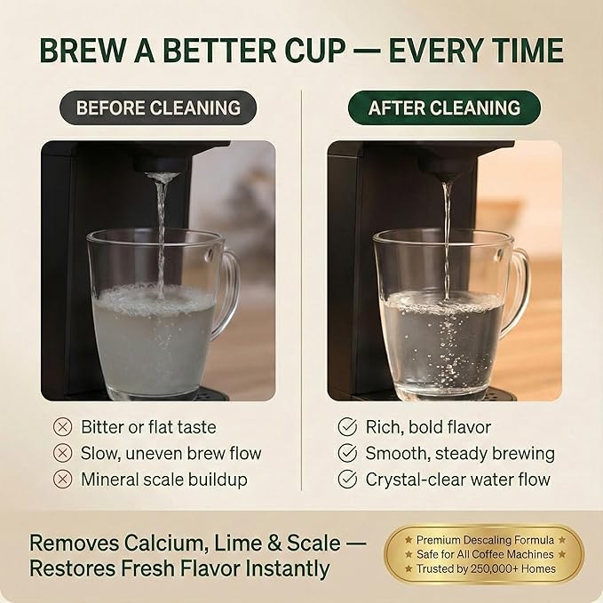 PUREHQ Coffee Machine Descaler Tablets – 24 Count Cleaning Tabs with 6 Keurig Water Filter Cartridges – Compatible with Keurig and Breville Coffee Makers
