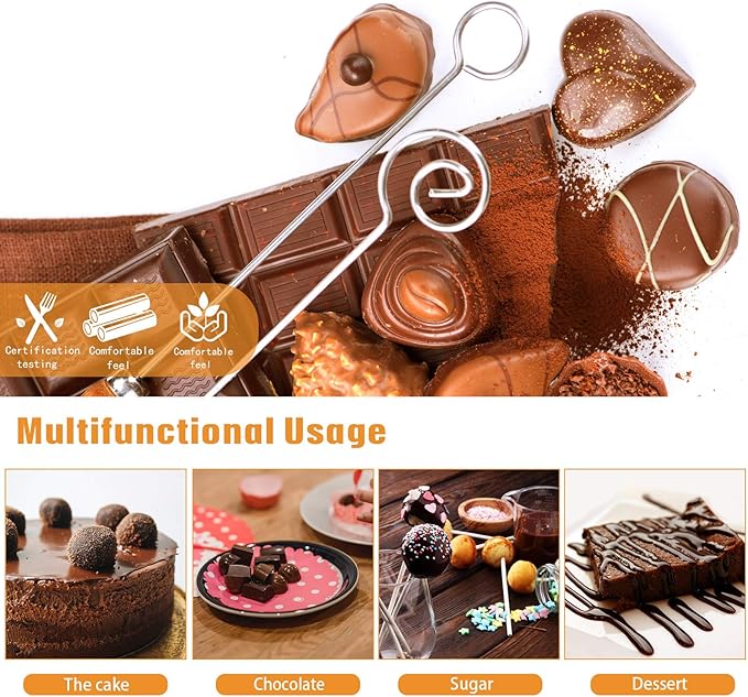 Patelai 4 Pieces Candy Dipping Chocolate Tools Set 3-prong Dipping Fork, Fondue Fork, Spear, Slotted Spoon for Handmade Chocolates, Pralines and Truffles