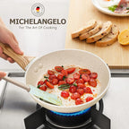 MICHELANGELO Small Frying Pan with Lid, 8 Inch Frying Pan Nonstick with Non-Toxic Coating, Granite Egg Pan with Anti-Scald Handle, Small Pan, White