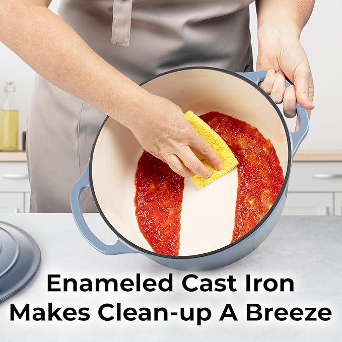 Zulay Kitchen 6 Quart Enameled Cast Iron Dutch Oven with Lid - Premium Durability & Oven Safe up to 500°F – Heavy Duty Cookware Perfect for Bread Baking, Stews, Braising & Roasting - Aquamarine