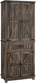 YITAHOME 72.6" H Farmhouse Kitchen Pantry Cabinet, Freestanding Tall Storage Cabinet with 4 Doors, Drawer and Adjustable Shelves, Tall Cupboard for Dining Room, Living Room, Dark Rustic Oak