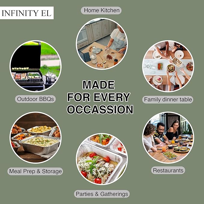 INFINITY EL Disposable Aluminum Foil Pans 10 Pack | Full Size Shallow 20.5" x 12.5" x 2" Heavy Duty Foil Pan | Aluminum Baking Pans for Roasting Turkey, Lasagna, Thanksgiving, Christmas, Parties