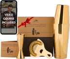 A Bar Above 4-Piece Cocktail Shaker Set, for Professional and Home Bar, Premium Bar Kit Gifts, Includes Strainer, Jigger, Shaker Set, and 4-Hour Cocktail Course