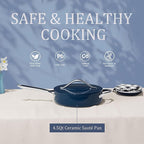 Nonstick Ceramic Sauté Pan with Lid (4.5 qt, 11"), Deep Frying Pan for All Cooktops - Non Toxic, PTFE/PFOA/PFAS Free, Dishwasher & Oven Safe up to 500°F - with Stay Cool Handle - Navy Blue