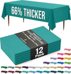Exquisite 66% Thicker Premium Plastic Table Cloth Rectangle Table Cover 0.5 Mil 12 Pack Teal Table Cloth 54 Inch x 108 Inch Disposable Tablecloth Won't Tear Easily Like Cheap Thin Brands