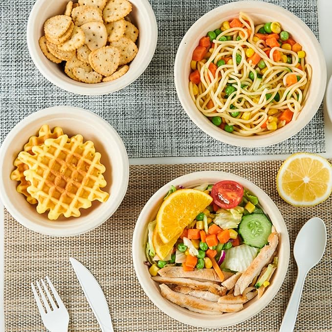 ECOLipak 12 oz Paper Bowls, [150-Pack] Compostable Paper Bowls Bulk, Heavy-duty Disposable Soup Bowls for Hot And Cold Food