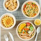 ECOLipak 150 Pack Compostable Disposable Paper Bowls, 16 OZ Biodegradable Bagasse Eco-Friendly Sugarcane Soup Bowls for Salad Wheat Flakes(Nature)