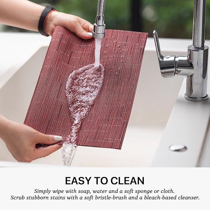 LEXMORE PVC Woven Placemats 8 PCS Wipeable Indoor/Outdoor Table Mats Washable Vinyl Place Mats for Dining Table, Set of 8-Burgundy