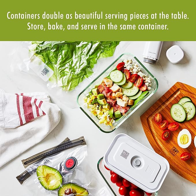 ZWILLING Fresh & Save 2-Piece Small Glass Vacuum Sealer Food Storage Containers with Airtight Lids, Meal Prep Container