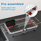 MAJALiS Expandable in Sink Dish Drying Rack - Adjustable Capacity (11.3''-17''L) Stainless Steel Over Sink Dish Drainers Rack for Kitchen Sink with Utensil Holder, Silver