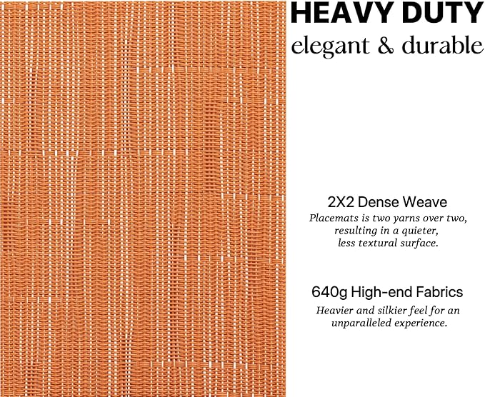 LEXMORE PVC Woven Placemats 4 PCS Wipeable Indoor/Outdoor Table Mats Washable Vinyl Place Mats for Dining Table, Set of 4-Orange