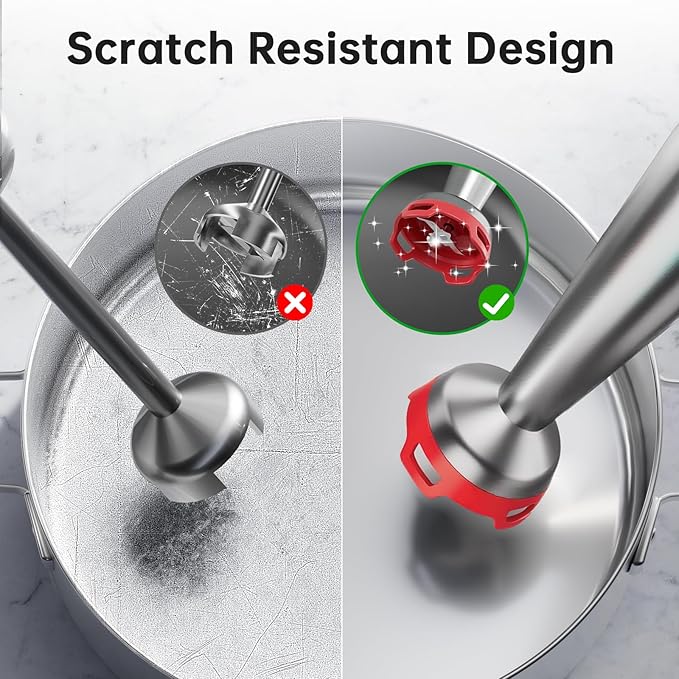 Immersion Blender Handheld Corded Hand Blenders Set 1100W, Trigger Variable Speed 5 in 1 Stick Emulsifier with Chopper, Whisk and Frother for Soup, Baby Food and Smoothies, Red