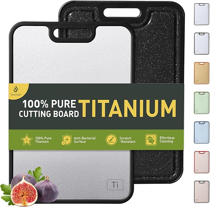2 in 1 Pure Titanium Cutting Boards for Kitchen Chopping Board with Handle Large Big Small Kitchen Meat Butcher Block Not Stainless Steel Wood Bamboo Glass Rubber Plastic Silicone Acrylic Teak Sink