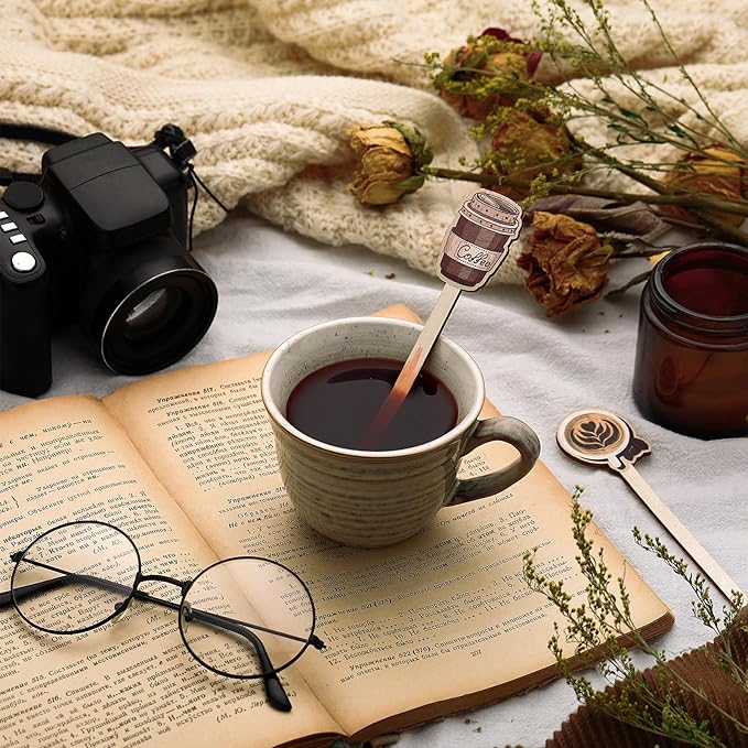 Jinei 120 PCS Coffee Stirrers Stir Sticks Natural Wooden Stir Sticks Disposable Drink Stirrers for Stirring Hot Chocolate Milkshake Restaurant Home Office(Coffee Style)