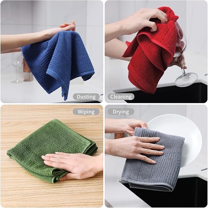 Dish Towels for Kitchen, Absorbent Cotton Kitchen Towels for Drying Dishes, Terry Cloth for Cleaning Set of 3