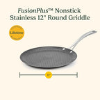 Cuisinart FusionPlus Nonstick Stainless Steel Cookware, 12-Inch Round Griddle Pan with PFAS-Free PURELYSEAR Ceramic Technology, Scratch Proof, Cool Grip Handles, Dishwasher Safe