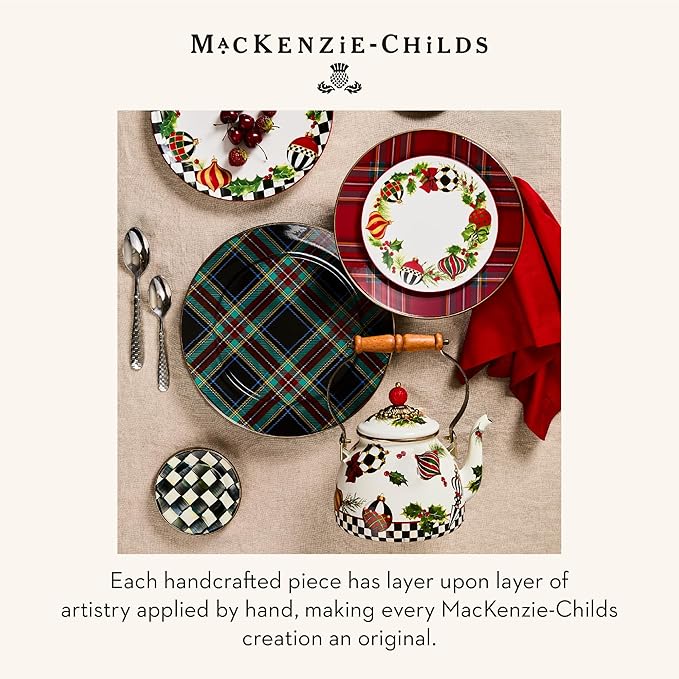 MACKENZIE-CHILDS Deck the Halls 2-Quart Enamel Tea Kettle, Christmas Tea Kettle for Stovetop