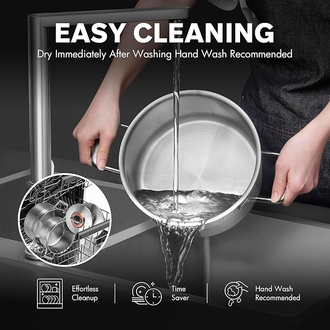 Hybrid Nonstick 3-Quart Stockpot,8 Inch Stainless Steel Stockpot with Lid,Non-stick Soup Pot,PFAS PFOA PTFE Free,Dishwasher-Friendly, Oven-Safe Up to 600°F,Compatible with All Cooktops