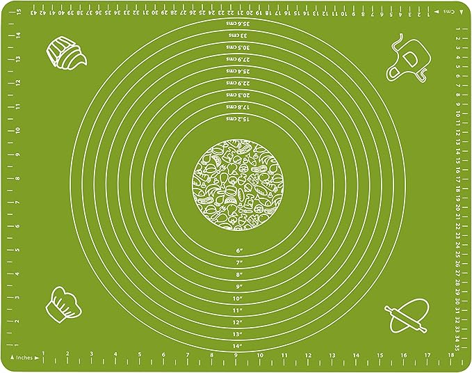 Silicone Baking Mat for Pastry Rolling Dough with Measurements, 19.7" x 15.7" BPA Free Non stick and Non Slip Green Table Sheet Baking Supplies for Bake Pizza Cake