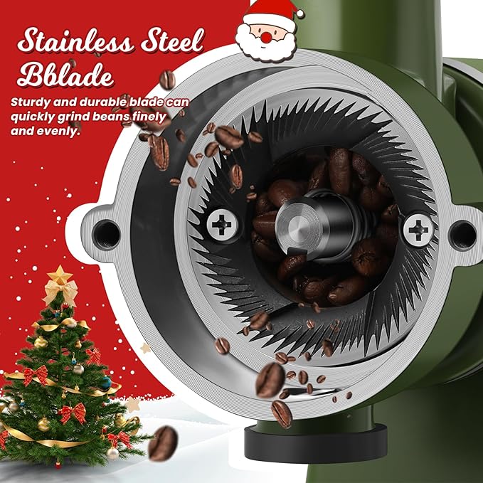 Electric Coffee Grinder Burr Espresso Coffee Bean Grinder Small Automatic Stainless Steel Coffee Mill With Brush, Pea Green