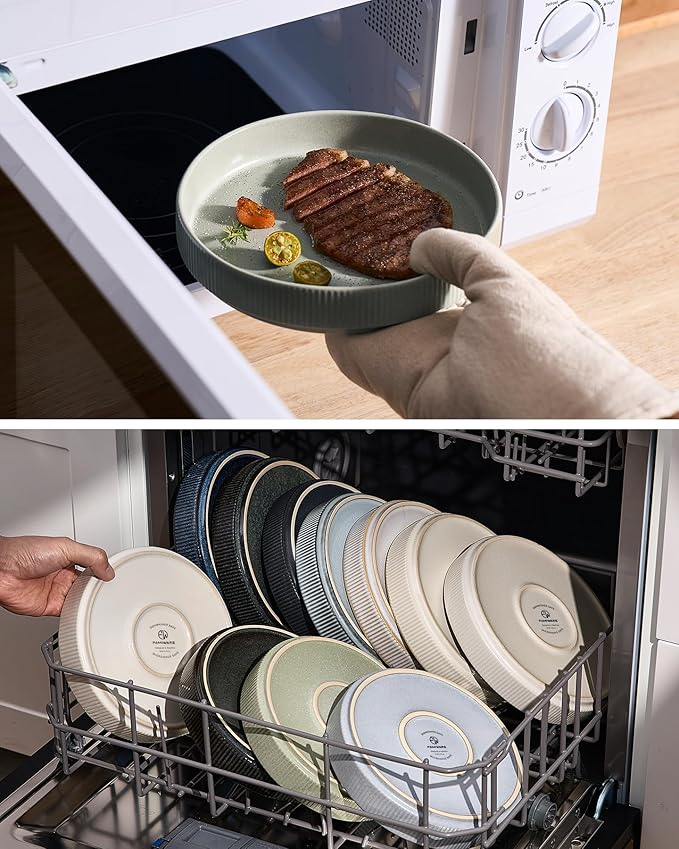 famiware Star 8.25" Pasta Bowls, Large Dinner Bowls Set of 4, Salad Bowl Plates, Shallow Bowls for Eating, Light Green