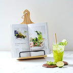 Cookbook Stand, Rustic Wood Cookbook Holder Cutting Board Style, Adjustable Recipe Ipad Tablet Book Holder and Stand for Kitchen with Anti-Slip Kickstand (Natural Wood Color)