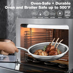 Fogdream 12” Stainless Steel Pan, Non Stick Frying Skillet with Lid, Tri-Ply Stainless Steel for All Cooktops, Dishwasher and Oven-Safe Cooking Pan, Stay-Cool Handle, Silver