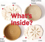 Cotton Rope Banneton Bread Proofing Basket Set, 2 x Round Bread Basket with Liners & Covers for Artisan Bread Baking, Sourdough Bread Baking Supplies