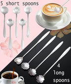 9 Pcs Flower Spoon Coffee Teaspoon Set, ESRISE Stainless Steel Tea Spoon for Tea Party Decorations (Silver)