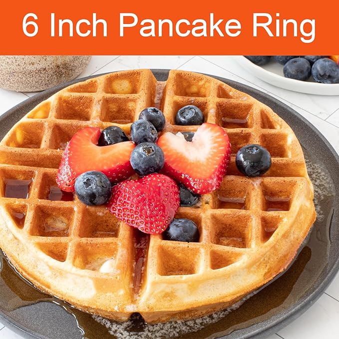 Pancake Ring for Griddle,2 Packs 6 Inch Non-stick Stainless Steel Pancake Rings Omelette Ring,6" Muffin Ring Pancakes Maker Crumpet Ring Fried Egg Ring Pancake Shaper Circle with Silicone Handle