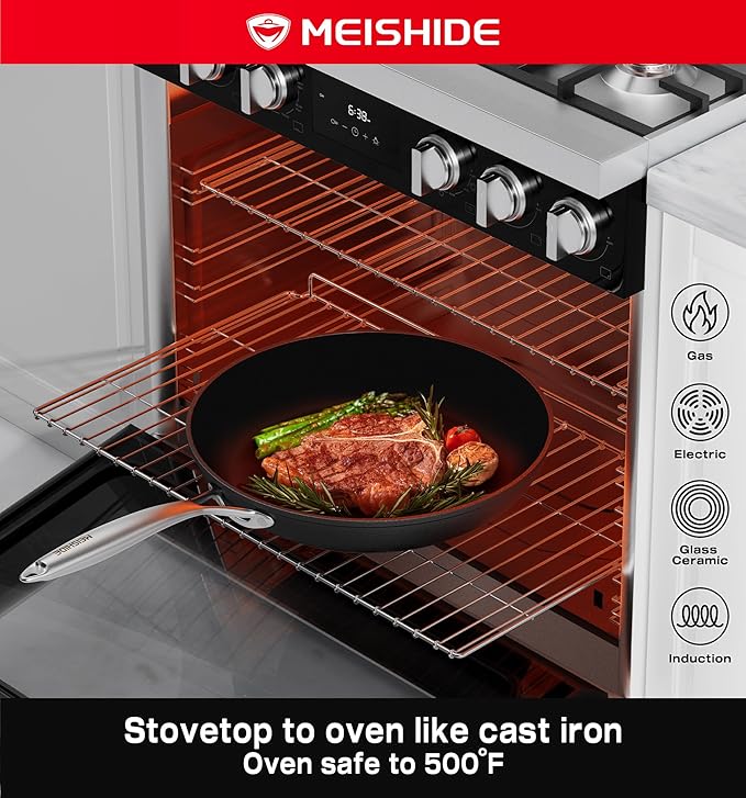 Pots and Pans Set Non Stick, Oven Safe 500F Premium Hard Anodized Induction Cookware Sets 8 Pcs, Frying Pans & Saucepans with Stay-Cool Handles, Glass Lids, PFAS/PFOS/PFOA/BPA Free, Black