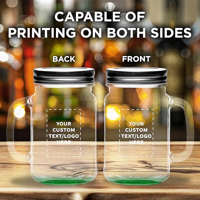 DISCOUNT PROMOS Custom Libbey Handle Mason Jars w/Lids 16 oz. Set of 50, Personalized Bulk Pack - Traditional style, High standard - Green