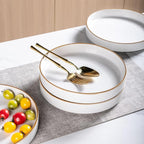 GBHOME 9'' Large Ceramic Pasta Bowls, 32oz Stoneware Pasta Serving Bowls Set of 4 for Kitchen, Wide Bowls for Fruit,Pasta,Salad,Oatmeal,Meal, Microwave Safe, Pearl White