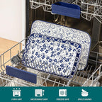 vancasso Serving Platters Set of 3, 16"/14"/12" Inch Rectangular Trays - Serving Platter Extra Large, Ceramic Serving Dish Microwave & Dishwasher Safe (Vintage Blue B)