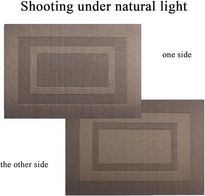 PIGCHCY Durable Plastic Placemats - Heat Resistant, Washable Woven Table Mats - Set of 4 (Coffee Brown)