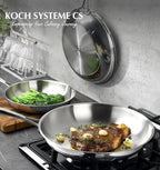 KOCH SYSTEME CS Stainless Steel Pan 8 Inch, Tri-Ply Stainless Steel Frying Pan with Stay-Cool Handle, Oven Safe, Non-Toxic Staninless Steel Skillet, Omelette Pan, Fast & Even Heat Induction Compatible