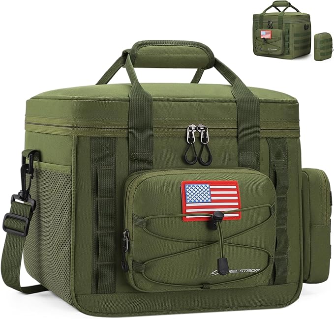 Maelstrom Large Tactical Lunch Box for Men,Insulated Lunch Bag, Leakproof Soft Cooler Bags with Detachable MOLLE Bag,Durable Lunch Tote for Adult Women Work,Picnic,30 Cans/20 L, Army Green