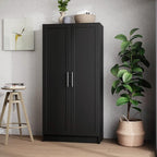 Prepac Elite Accent Cabinet with Panel Doors, Black Storage Cabinet, Bathroom Storage, Pantry Cabinet with 3 Shelves 16.75" D x 32" W x 65" H