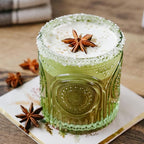 Kate Aspen Retro Arch Floral Green Drinking Glasses Set of 6-10 oz Vintage Beaded Glassware, Perfect for Water, Cocktail, Juice