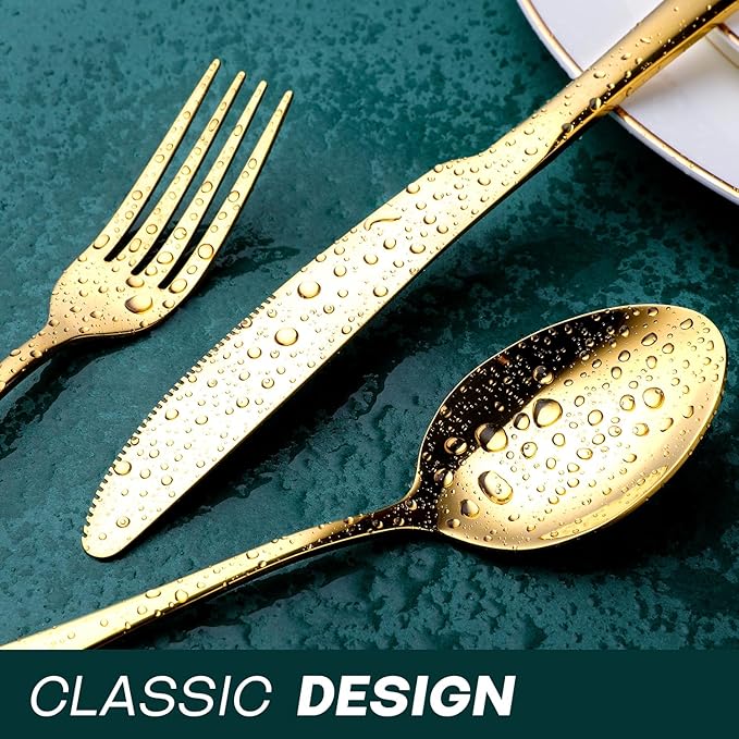 Gold Silverware Set, OGORI 30-Piece Gold Forged Stainless Steel Flatware Set, Service of 6
