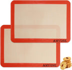 AMYONE Quarter Sheet Silicone Baking Mat, 2 Pcs Non-Stick Silicone Baking Mats Cookie Sheet for 9x13 Baking Pan, Reusable Baking Sheet Liners Compatible with Nordic Ware Naturals Quarter Sheet