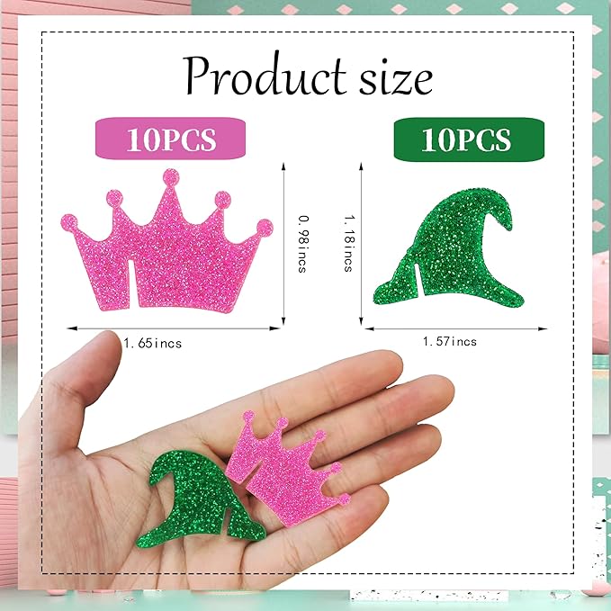 20 Pack Pink and Green Party Decrations, Princess and Witch Party Accessories, Green Witch Broomstick and Glitter Pink Princess Wand Cocktail Stir Sticks for Themed Parties (Wine Glass Charms)