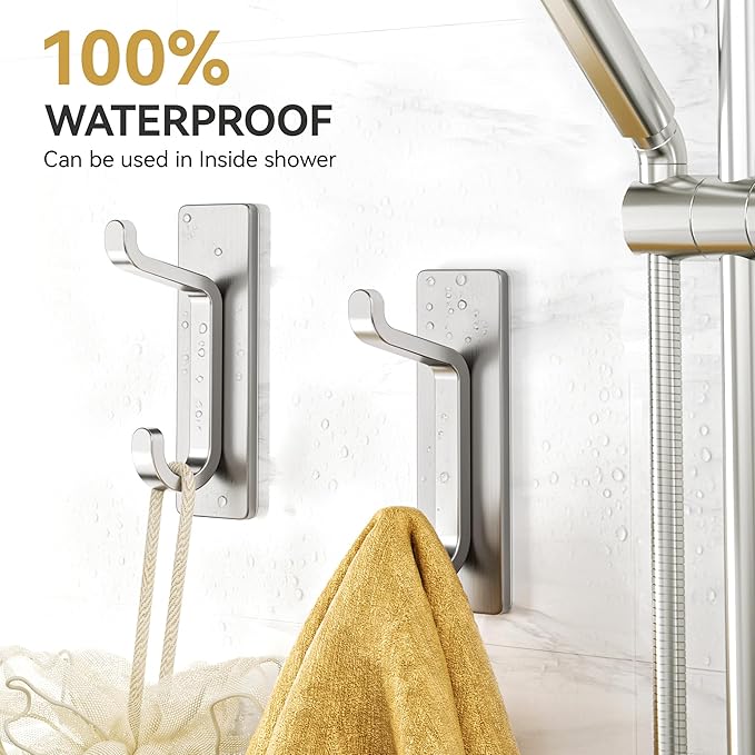 Self Adhesive Wall Hooks for Hanging: Extra Strong 13 LB, Hook for Coat, Towel in Bathrooms, Shower, Kitchen, Wall, Door Hook, Nickel Silver 12 Pack