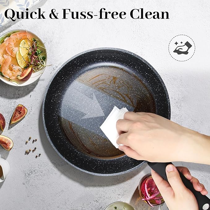 5PCS Pots and Pans Set Non Stick, Kitchen Cookware Sets with Detachable Handle, Ceramic Cookware Sets, Non Stick RV Cookware Cooking Set, Dishwasher ＆ Oven Safe, PFOA Free, Black