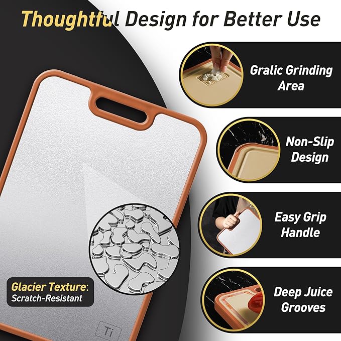 2 in 1 Pure Titanium Cutting Boards for Kitchen Chopping Board with Handle Large Big Small Kitchen Meat Butcher Block Not Stainless Steel Wood Bamboo Glass Rubber Plastic Silicone Acrylic Teak Sink