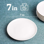 DELLING 7 Inch Appetizer Plates Set, White Ceramic Dessert Plates/Salad Plate - Small Round Serving Plates for Snacks, Side Dishes, Pasta, Microwave & Dishwasher Safe - Set of 4