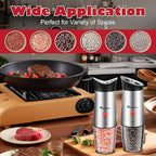 Electric Salt and Pepper Grinder Set: For Gravity Automatic Salt and Pepper Grinder Set with Light Adjustable Coarseness Sea Spice Shakers Stainless Steel Rechargeable Spice Peppercorn Mill