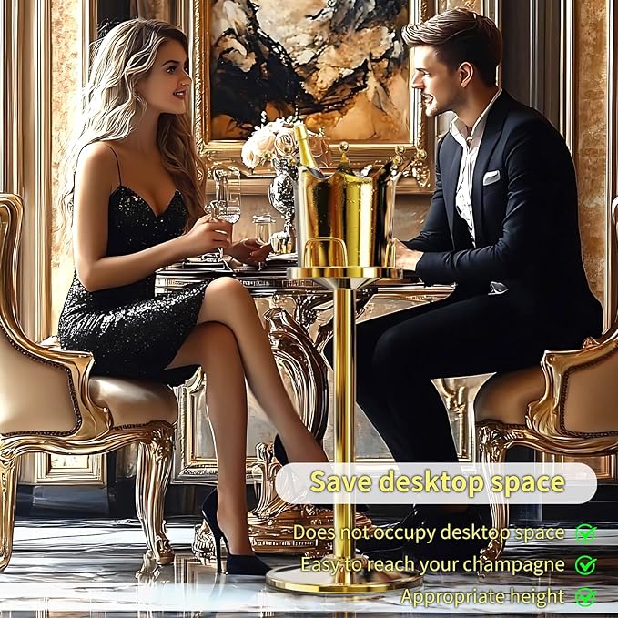 Royal Ice Bucket with Stand, Gold Ice Bucket,Stainless Steel Light-Luxury Standing Wine Bucket,Crown Design with 8 Steel Balls for Champagne, Wine,Family Gatherings,High-end Banquets,7L