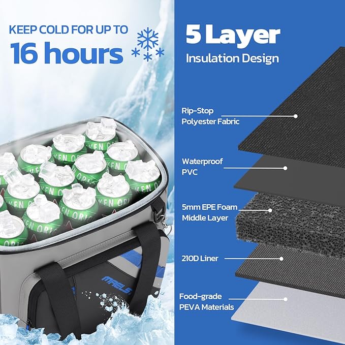 Maelstrom Cooler Bag, 30 Cans Beach Cooler, Large Leakproof Insulated Soft Cooler with Bottle Opener, Ice Chest, Portable Collapsible Cooler for Travel, Camping, Shopping